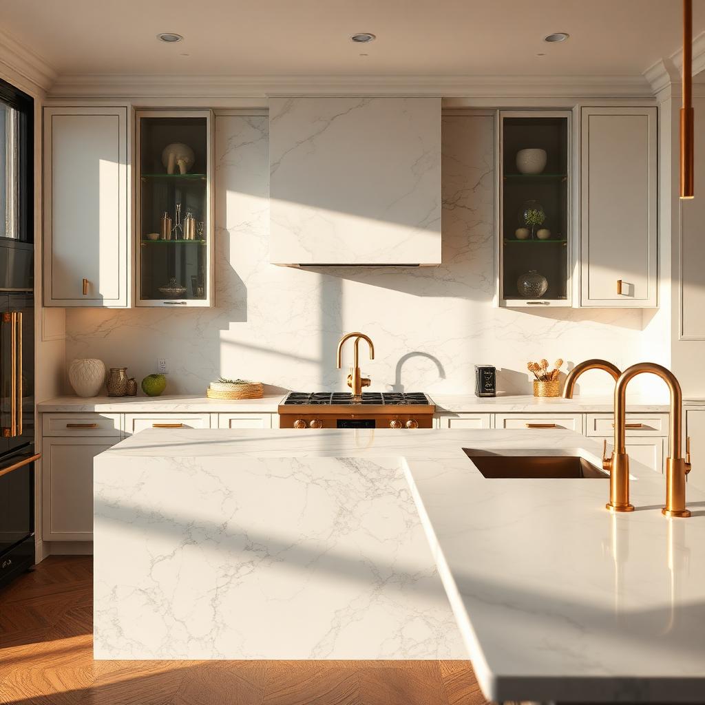 Marble Waterfall Kitchen